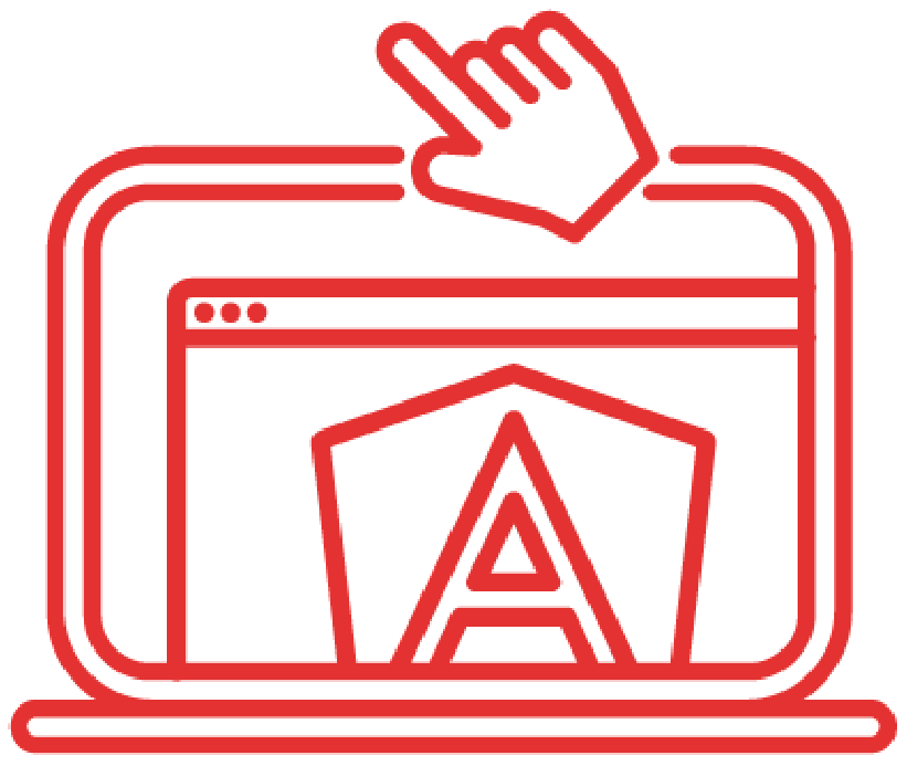 icon of a laptop featuring a browser window open with an image of Angular logo